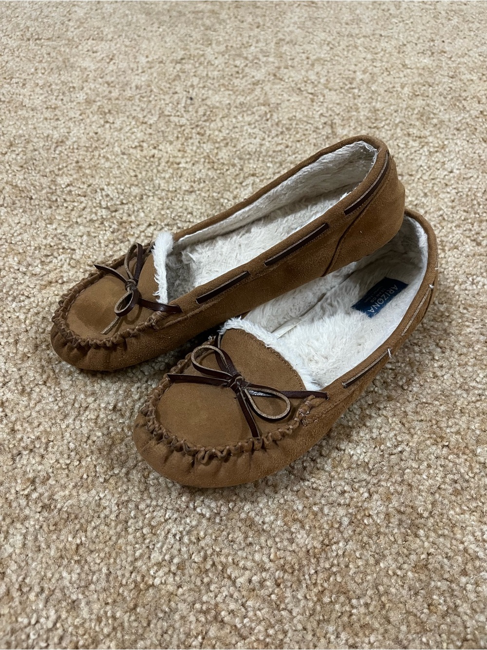 Arizona Jean Co. Memory Foam Brown Moccasin Slippers With Bows Women’s Size 11